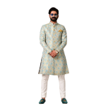 Handmade Sky Blue Gold Maharaja Style Brocade Silk Sherwani | Jaipurio